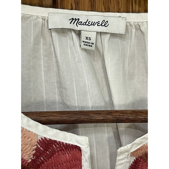 Madewell White Pink Burgundy Floral Embroidered Boho Blouse Top Size XS - Picture 6 of 12